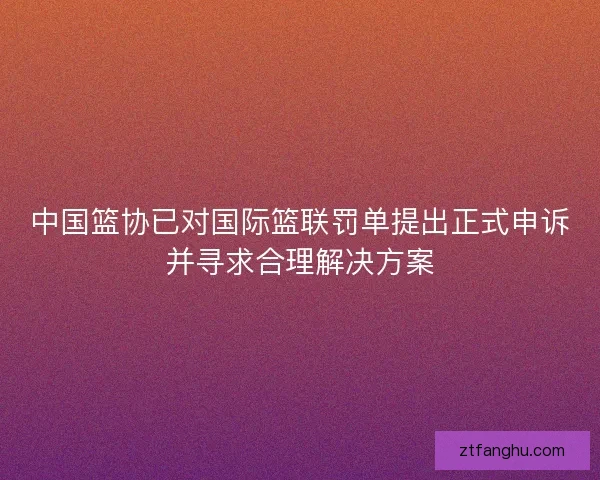 中国篮协已对国际篮联罚单提出正式申诉并寻求合理解决方案